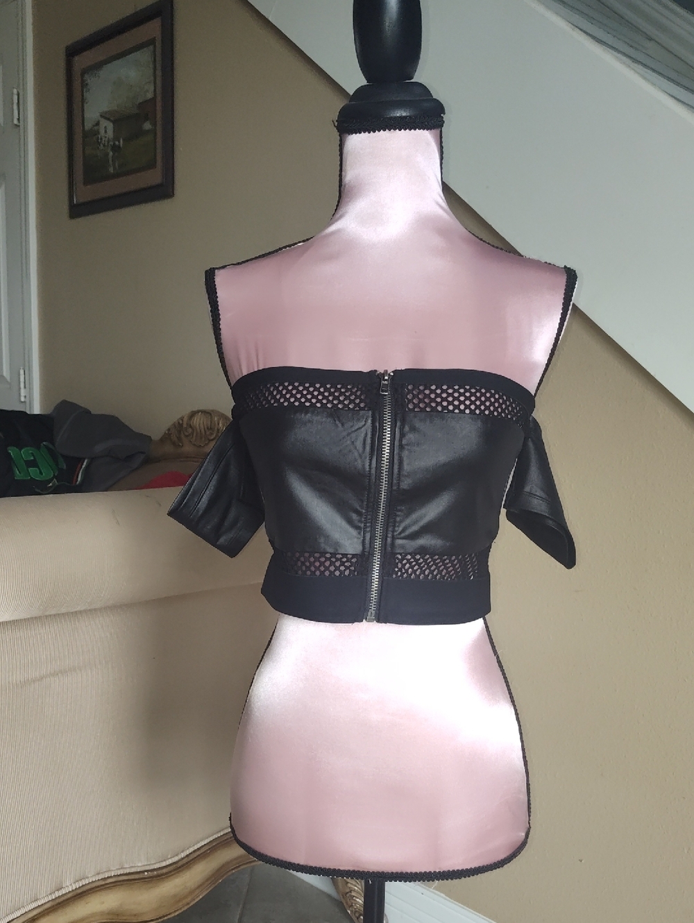 Forever 21 Black Off-Shoulder Faux Leather Crop Top